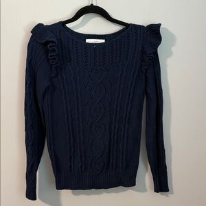 LOFT Midnight Blue Ruffle Knit Sweater